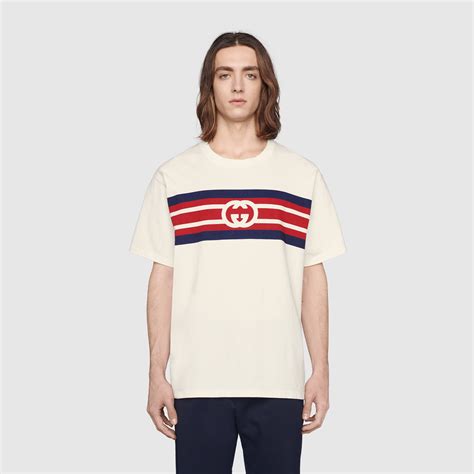 gucci interlocking g stripe print t-shirt|Interlocking G stripe print T.